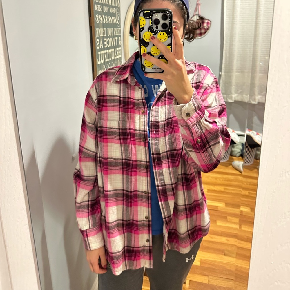 GAP Pink and Cream Plaid Shirt